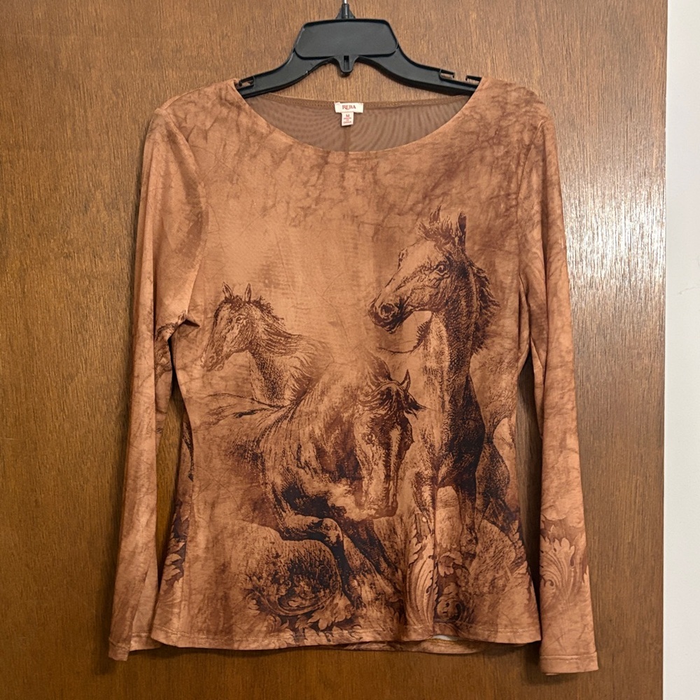 Women's Brown Horse Print Top